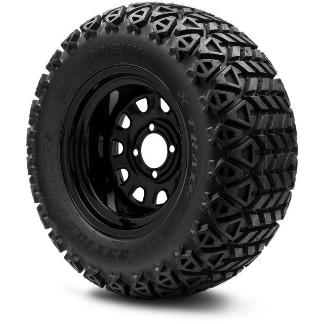 MODZ® 12" Steel D-Window Glossy Black Wheels & Off-Road Tires Combo MODZ