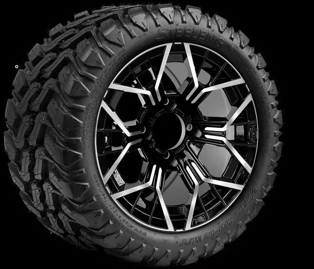 12″ Mantis Machined/Black Wheel – Aluminum Alloy / STEELENG 20″x10″-12″ Mud Terrain Tire STEELING