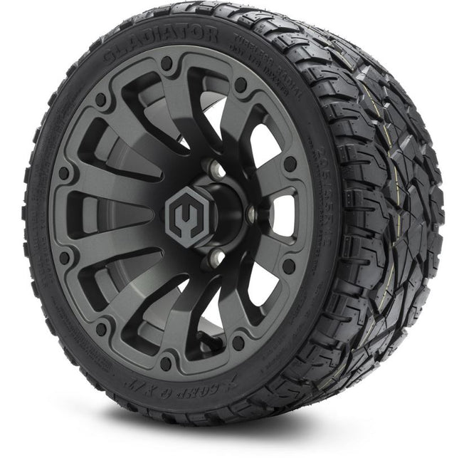 MODZ® 12" Bomber Matte Gunmetal Wheels and 205-35R-12 Xcomp Gladiator Radial Off-Road Tires Combo MODZ