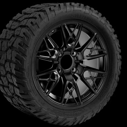 14″ Saber Tooth Glossy Black Wheel – Aluminum Alloy / STEELENG 22″x10.5″-14″ GATOR All Terrain DOT Approved Steeleng