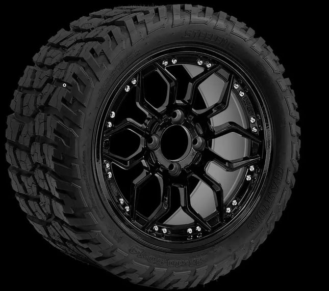 14″ Scorpion Glossy Black Wheel – Aluminum Alloy / STEELENG 22″x10.5″-14″ GATOR All Terrain DOT Approved Steeleng