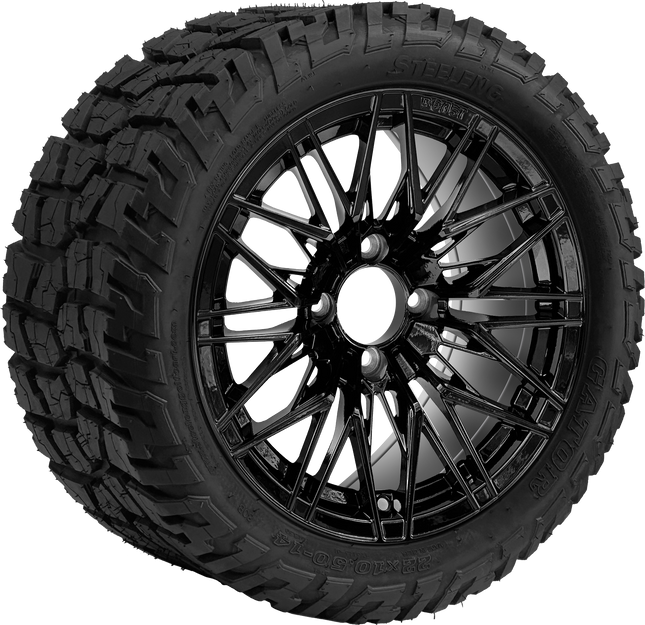 14″ Hornet Glossy Black Wheel – Aluminum Alloy / STEELENG 22″x10.5″-14″ GATOR All Terrain DOT Approved Steeleng