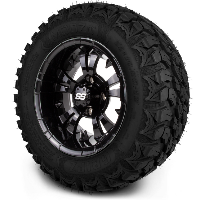 MODZ® 12" Vampire Glossy Black Wheels & Off-Road Tires Combo Steeleng