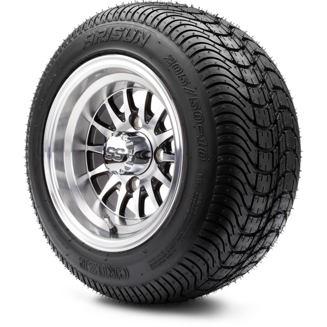 MODZ® 10" Medusa Machined Black Wheels & Street Tires Combo MODZ