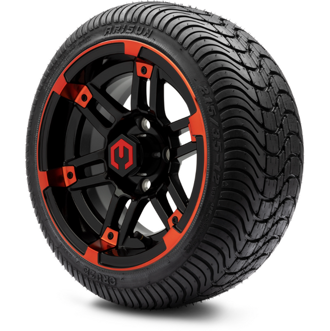 MODZ® 14" Aftershock Red and Black Wheels & Street Tires Combo MODZ