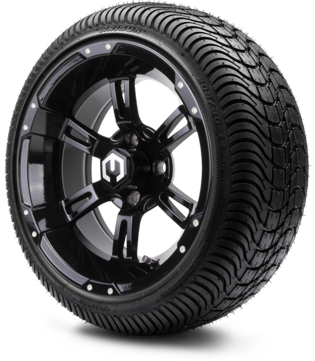 MODZ® 14" Ambush Glossy Black Wheels & Street Tires Combo MODZ