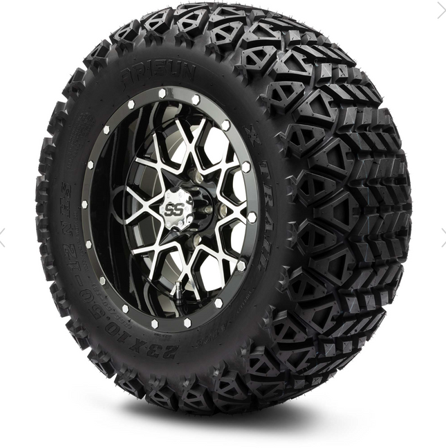 MODZ® 12" Vortex Machined Black Wheels & Off-Road Tires Combo Steeleng