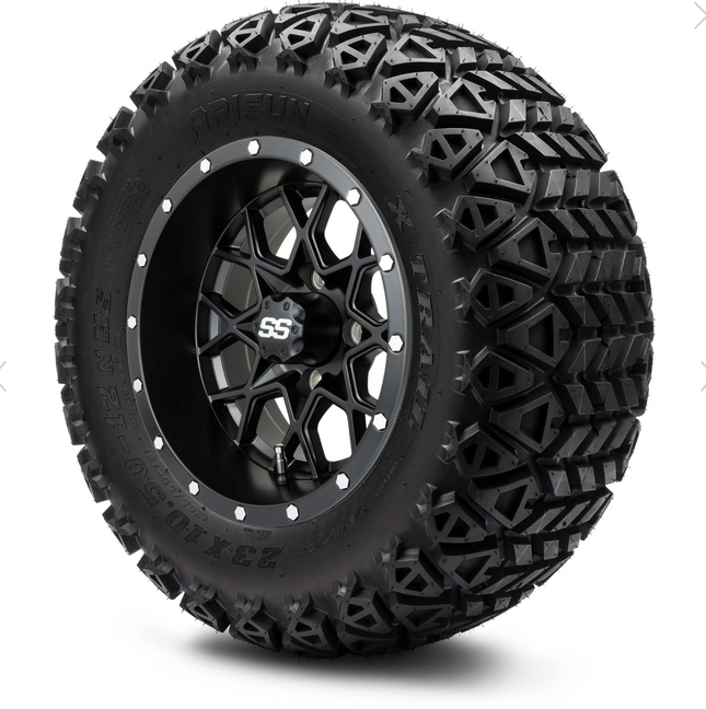 MODZ® 12" Vortex Matte Black Wheels & Off-Road Tires Combo Steeleng