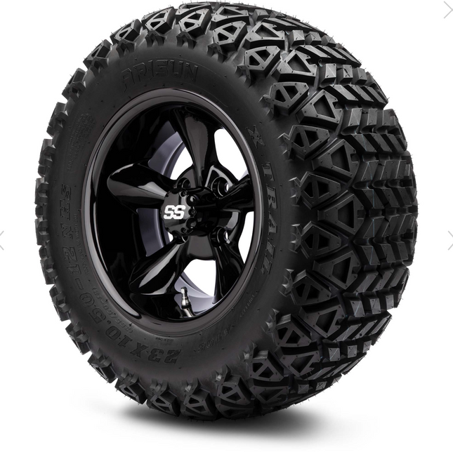 MODZ® 12" Godfather Glossy Black Wheels & Off-Road Tires Combo MODZ