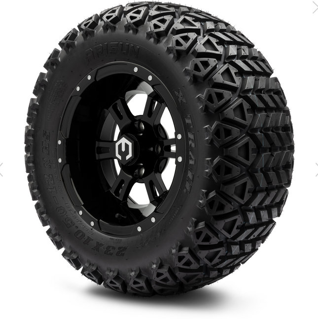 MODZ® 12" Ambush Glossy Black Wheels & Off-Road Tires Combo MODZ