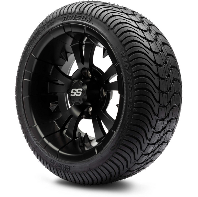 MODZ® 12" Vampire Matte Black Wheels & Street Tires Combo Steeleng