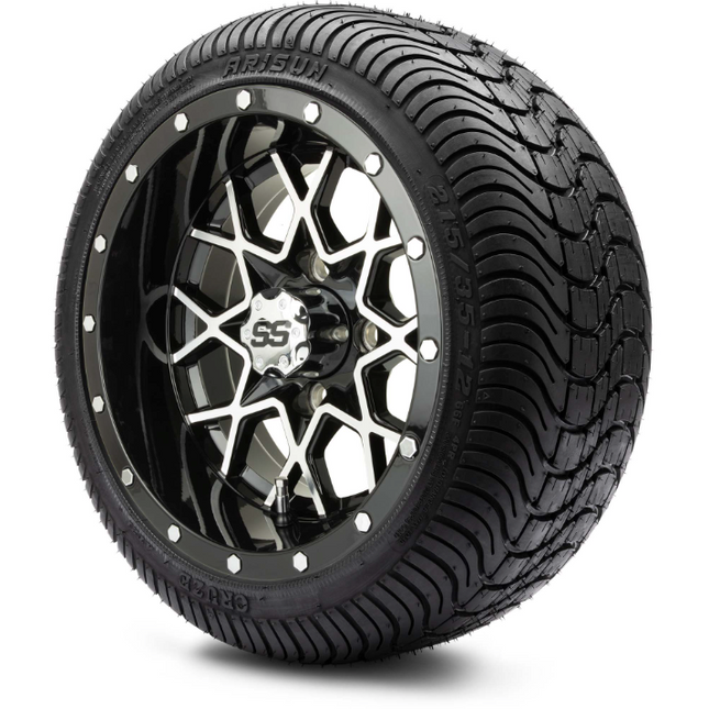 MODZ® 12" Vortex Machined Black Wheels & Street Tires Combo Steeleng