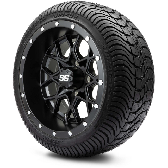 MODZ® 12" Vortex Matte Black Wheels & Street Tires Combo Steeleng