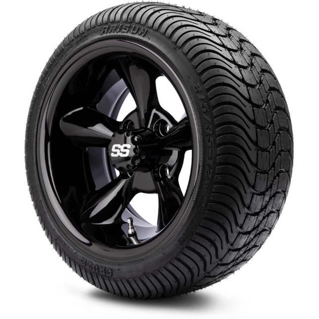 MODZ® 12" Godfather Glossy Black Wheels & Street Tires Combo MODZ