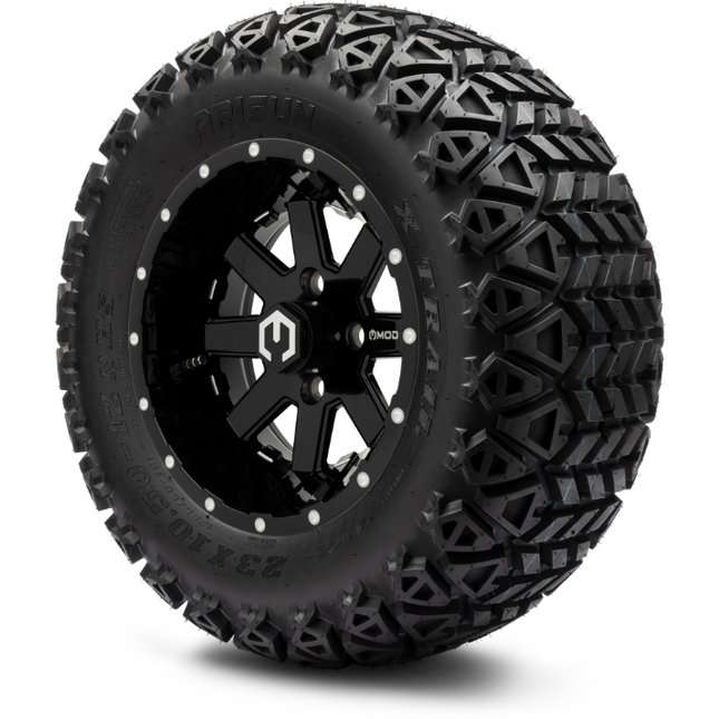 MODZ® 12" Assault Glossy Black with Ball Mill Wheels & Off-Road Tires Combo MODZ