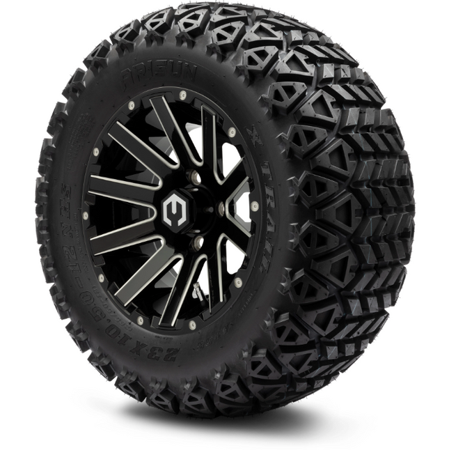 MODZ® 12" Mauler Glossy Black with Ball Mill Wheels & Off-Road Tires Combo Steeleng