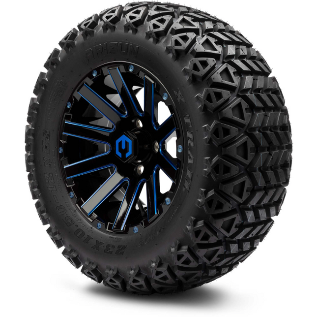 MODZ® 12" Mauler Blue and Black with Ball Mill Wheels & Off-Road Tires Combo Steeleng