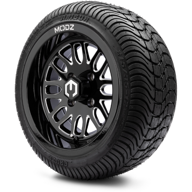 MODZ® 12" Mayhem Glossy Black with Ball Mill Wheels & Street Tires Combo Steeleng